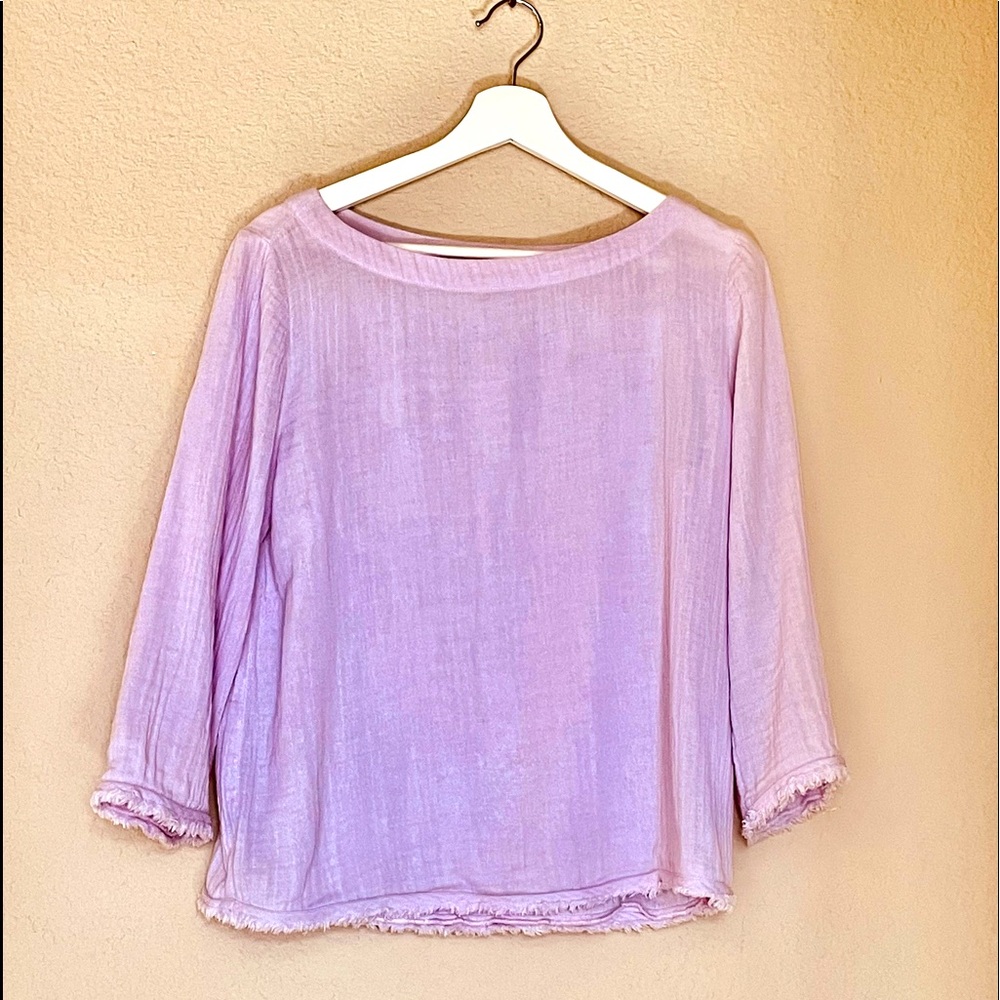 Eileen Fisher 100% organic cotton long sleeve blouse Lilac Sz XXS